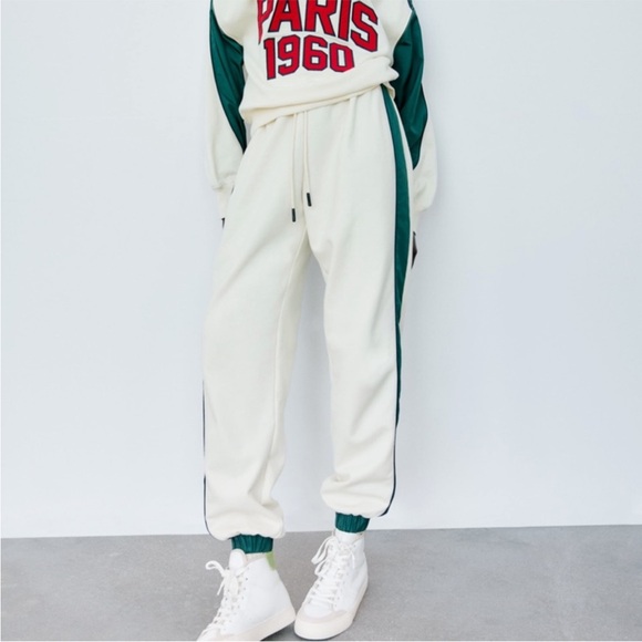 Zara Women’s Cream and Green Joggers - Picture 1 of 12